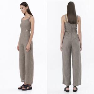 Jonny Cota‎ Women's Chick Buckle Gray Linen Overalls Jumpsuit S Wide Leg Luxury